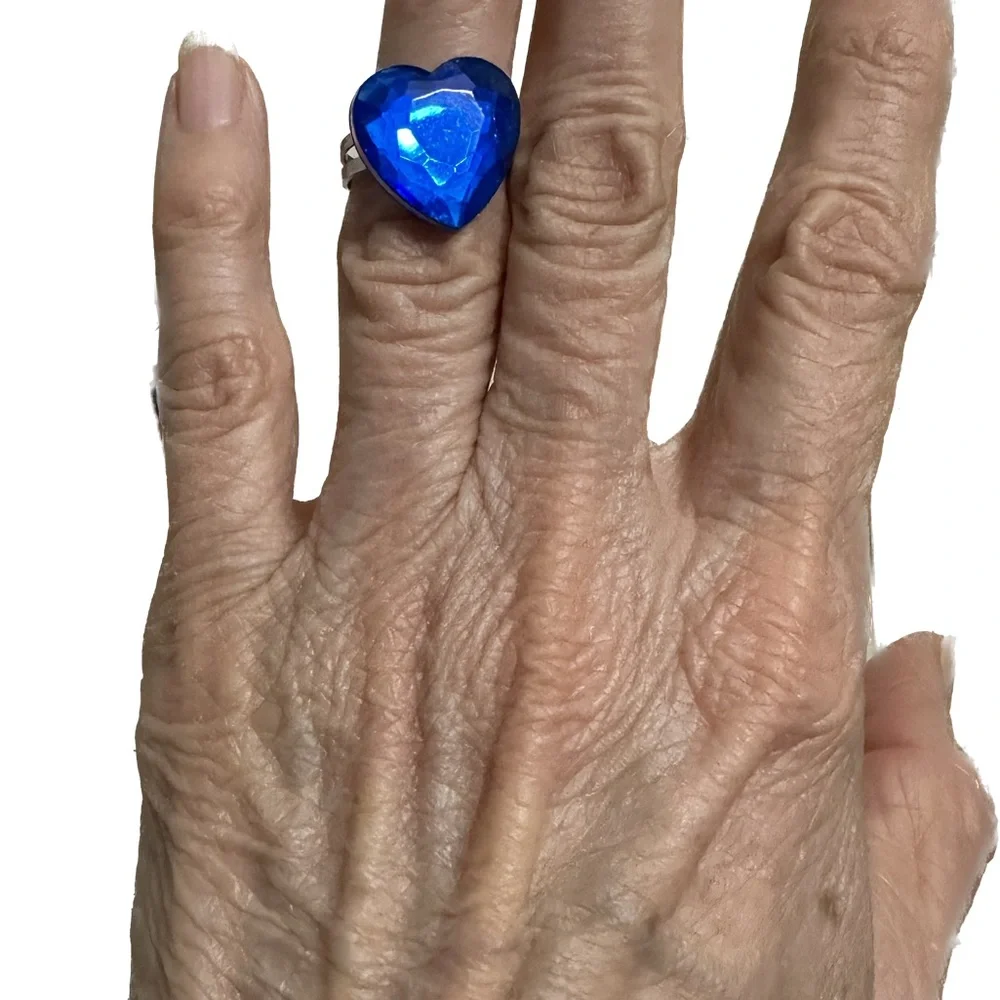 VTG RARE Y2K LISA FRANK BLUE HEART GEM RING BLING JEWELRY VALENTINE GIFT LOVE LV